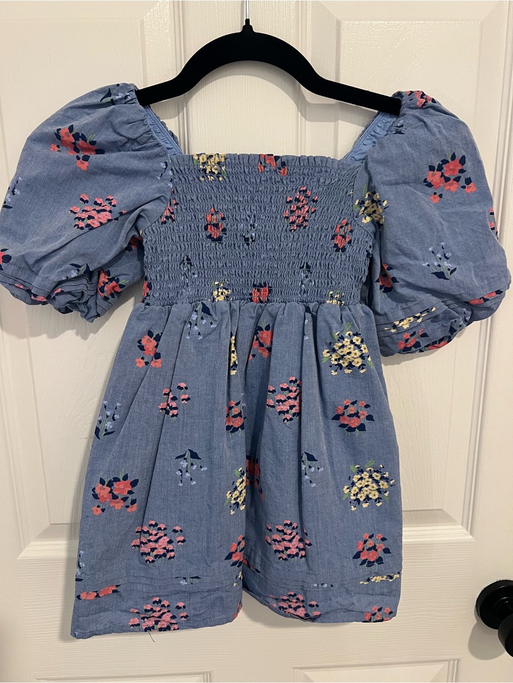 Janie and Jack Light Blue Floral Smocked Puff-Sleeve Dress